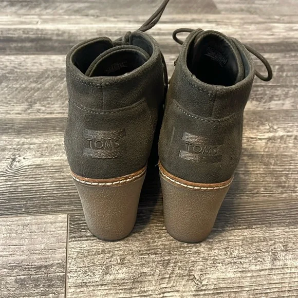 Toms Suede Lace Up Wedge Booties - Picture 3 of 5